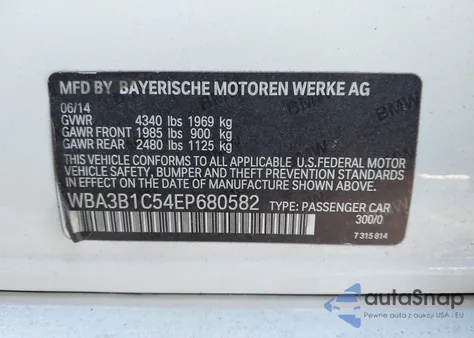 2014 BMW 320I z USA, uszkodzony, nr VIN WBA3B1C54EP680582